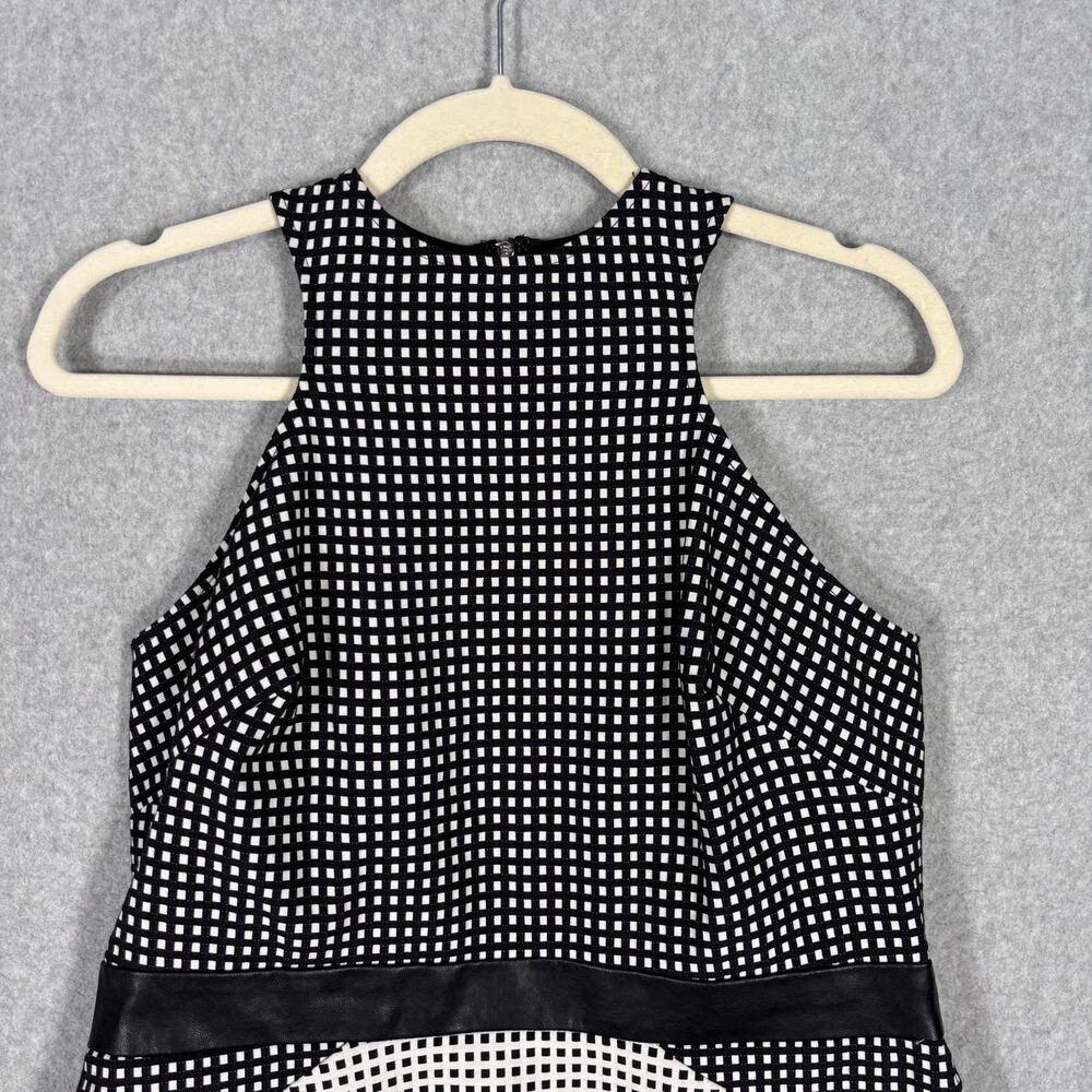 Bebe Top Large‎ Plaid Faux Leather Zipper Stretch Twee Royal Career Quiet Peplum - Picture 2 of 11